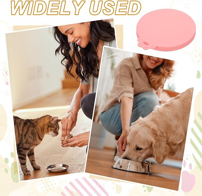Cat Food Can Covers Lids, Dog Food Can Lids with Spoons Silicone Toppers Reusable Fits 3 Standard Sizes, (Red, 2Sets), Intended for Dog/Cat/Pet Food