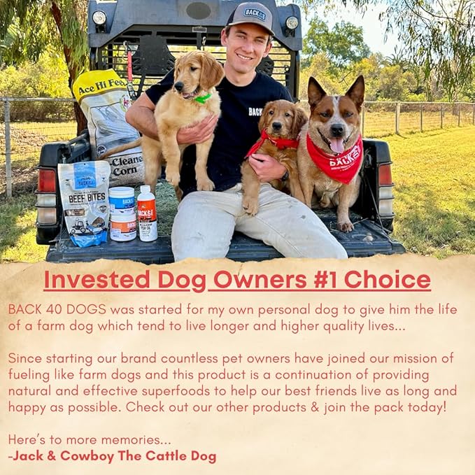 BACK 40 Dogs Wild Alaskan Fish Oil for Dogs, Skin and Coat Supplement for Dogs & Cats, Omega-3-Rich Salmon and Pollock Oil, EPA & DHA Dog Salmon Oil for Brain, Heart, and Joints 32 fl oz