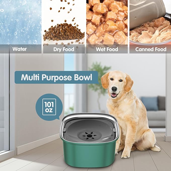 UPSKY 3L Dog Water Bowl 101oz Stainless Steel No Spill Large Capacity Dog Food Water Bowl Slow Water Feeder, Spill Proof Pet Water Dispenser Vehicle Carried Travel Water Bowls