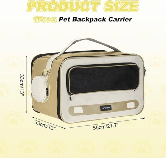 Cat Carrier for Pet, Adjustable Shoulder Strap, Breathable Dog Carrier Cat Carrying Case Pet Travel Bag Up to 14.3 lbs (Khaki), Intended for Hiking/Camping/Traveling