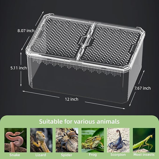 XIGETRAIL Transparent Portable Reptile Terrarium Habitat, Reptile Feeding Box for for Gecko, Tarantula, Scorpion, Spider, Hermit Crab,Frog (12" x 7.7" x 5.1" White)
