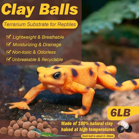 ZeeDix 6 LBS Reptile Substrate Leca Balls - 100% Organic Expanded Clay Pebbles, Ideal Bioactive Terrarium Clay Balls Substrate for Reptile Terrarium Tank, Bearded Dragon, Tortoise, Gecko, Snake & Frog