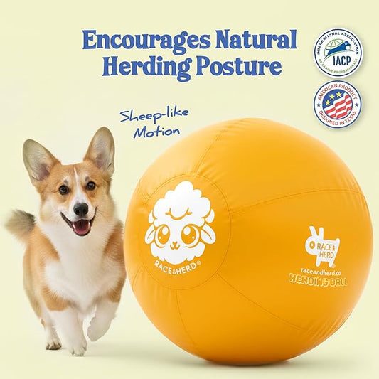 Race&Herd 18" Original XXL Herding Ball for Dogs - Herding Toys, Giant Dog Ball for Australian Shepherds, Border Collies - Durable Dog Outdoor Training Toy for Small Breeds (Yellow)