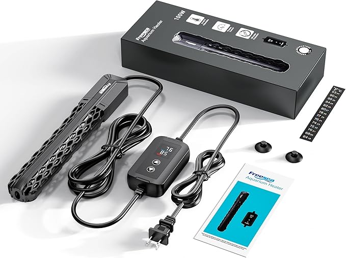 FREESEA Aquarium Heater for Fish Tank: 100W/200W/300W/500W Submersible Fish Tank Heaters with Over-Temperature and Off-Water Protection for 10-20 Gallon Saltwater and Freshwater