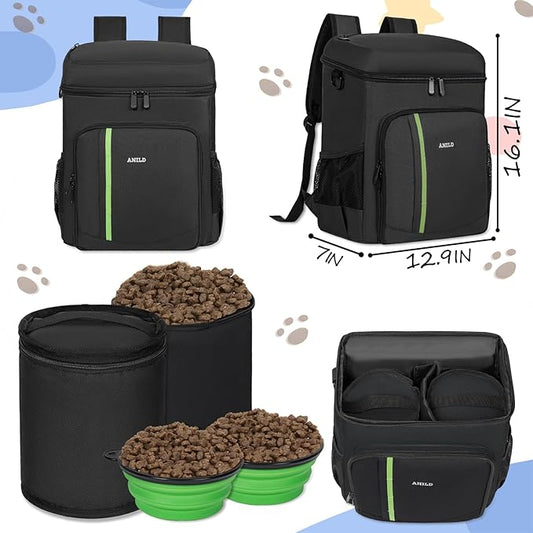 ANILD Dog Travel Backpack - Airline Approved Double-layer Pet Travel Bag Accessories with 2 Food Storage Bag and 2 Foldable Silicone Bowls for Hiking & Camping