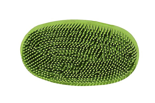 Grewal Equestrian Oval Face Grooming & Bathing Curry Brush for Horses, Dogs, Cats, & Other Pets - Very Soft Bristles (Lime Green)