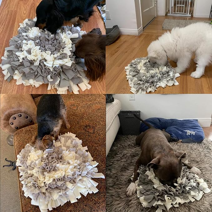 Pet Snuffle Mat for Dogs, Dog Feeding Mat, Nosework Training Mats for Foraging Instinct Interactive Puzzle Toys (Gray&White)