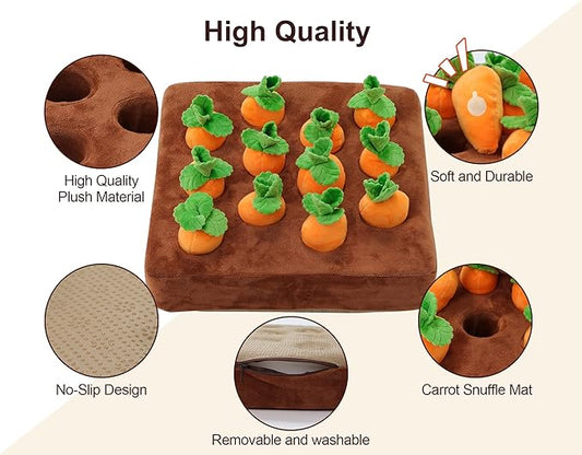Interactive Dog Toys,Squeak Carrot Snuffle Mat for Dogs Plush Puzzle Toys 2 in 1 Non-Slip Nosework Feed Games for Pet Stress Relief with 12 Carrots…