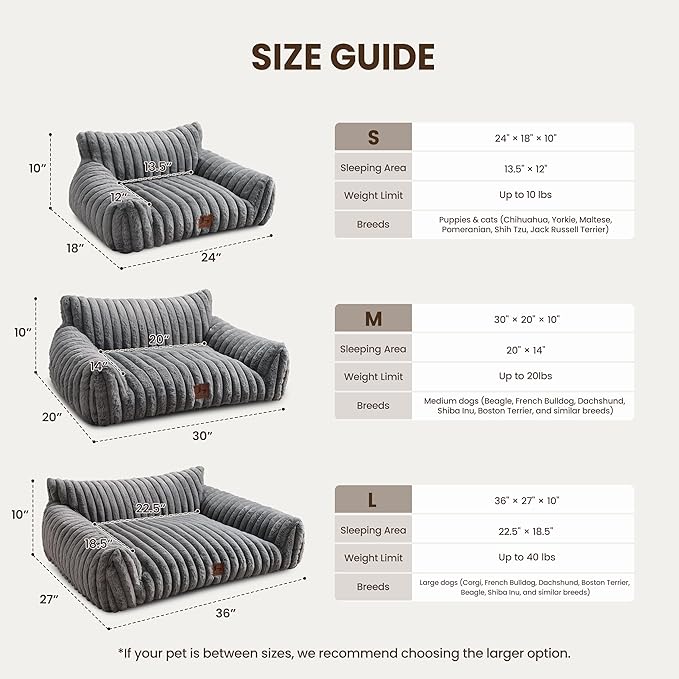 Warmrest Dog Couch for Pets, Cute Small Dog Bed Medium Size Dogs with Cozy Soft Faux Rabbit Fur for Small & Medium Dogs, Supportive Pet Sofa with Removable Washable Cover, Light Gray, 36"