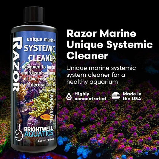Brightwell Aquatics - Razor Marine - Unique Systemic Fish Tank Cleaner for Marine Aquariums - Aquarium Water Treatments, 4.22 fl oz