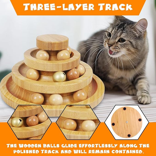 DoogCat Cat Ball Track - 3-Level Cat Ball Tower with 9 Removable Balls for Interactive Play and Mental, Physical Exercise - Large Size