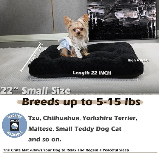 Necesitar Puppy Bed for Small Dogs Crate Pad Washable Ultra Soft Kennel Pad fit Dog Cages with Anti-Slip 22 Inch Pet Comfy Sleeping Pillow Up to 15 lbs Pets,22 x 13 Black