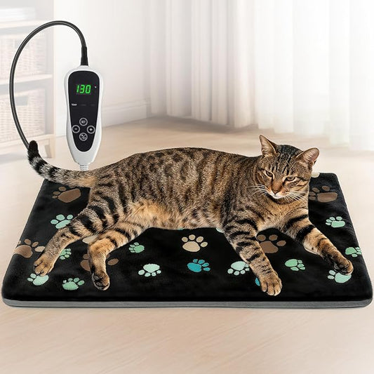 GOLOPET Cat Heating Pad 17x13 in with Smart Thermostat Switch and Power Line Protection Tube,Obtained MET and UL Dual Certification,Waterproof Pet Heating Pad for Cats-Black