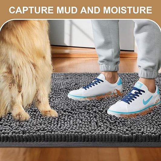 Amyracel Absorbent Dog Door Mat for Muddy Paws, 72" x 24" Non Slip Washable Door Mat Indoor Entrance, Quick Dry Chenille Pet Entry Rugs for Entryway Indoor, Grey