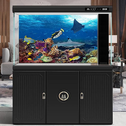 Under The Sea Aquarium Background Sea Turtle Shark Tropical Fish Terrarium Background Deep Blue Sea with Sunbeams Fish Tank Backdrop Colorful Coral Reef Fish Group Ocean Backgrounds 48x24in