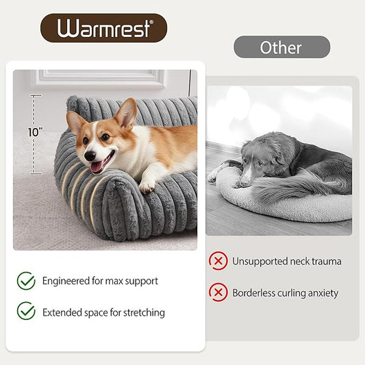 Warmrest Dog Couch for Pets, Cute Small Dog Bed Medium Size Dogs with Cozy Soft Faux Rabbit Fur for Small & Medium Dogs, Supportive Pet Sofa with Removable Washable Cover, Light Gray, 36"