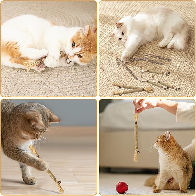 lenpestia Silvervine Chew Sticks for Cats 10 Pcs Cat Chew Toy Natural Cat Chew Toy Silver Vine Sticks Teeth Cleaning Teething Toys for Bored Indoor Cats