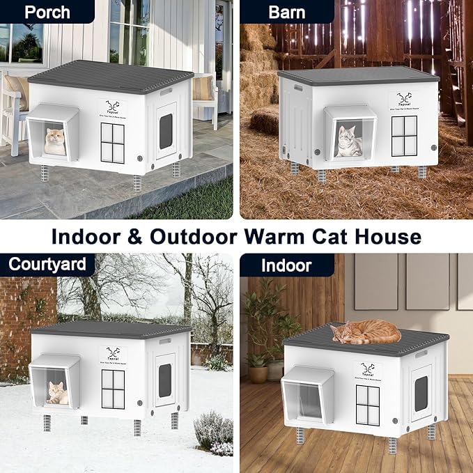 Dahivs Indestructible Heated Cat House for Outside, Large Heated Outdoor Cat House 100% Weatherproof with Escape Door, Outdoor Cat Shelter for Multiple Cats Feral Stray Kitty. 21.7"x17"x17.5"