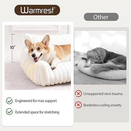 Warmrest Dog Couch for Pets, Cute Small Dog Bed Medium Size Dogs with Cozy Soft Faux Rabbit Fur for Small & Medium Dogs, Supportive Pet Sofa with Removable Washable Cover, Cream, 36"