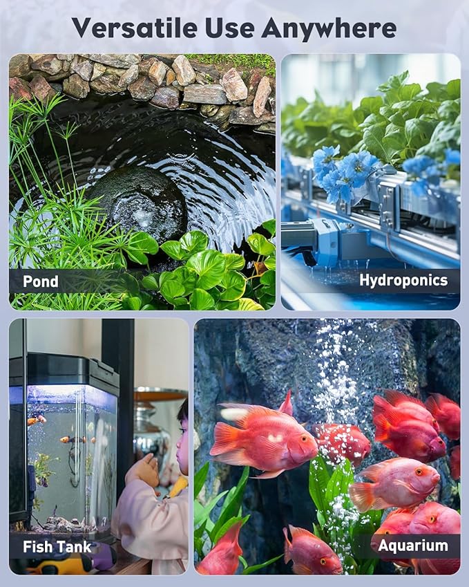 Pawfly Aquarium Air Pump, 110 GPH Air Pump for Fish Tank up to 160 Gallons, Ultra Quiet Adjustable Oxygen Pump with Airline Tubing, Air Stone & Check Valve, Aerator for Fish