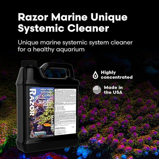 Brightwell Aquatics - Razor Marine - Unique Systemic Fish Tank Cleaner for Marine Aquariums - Aquarium Water Treatments, 135.2 fl oz