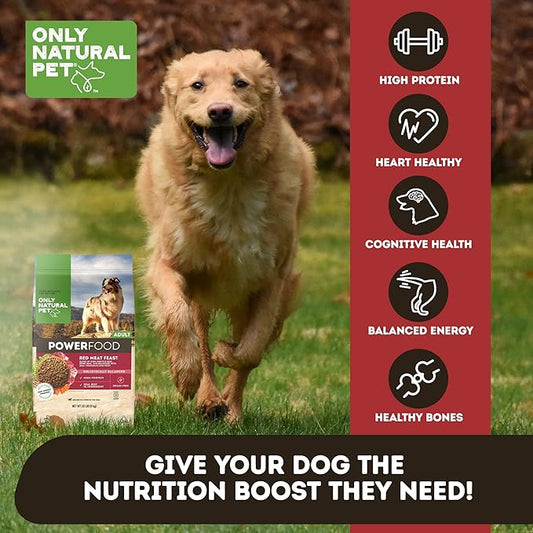 Only Natural Pet Dry Dog Food Canine PowerFood Formula - Paleo Inspired Formula with No Grain, Soy, Corn, Wheat or Oats - Red Meat Feast 20 lb Bag