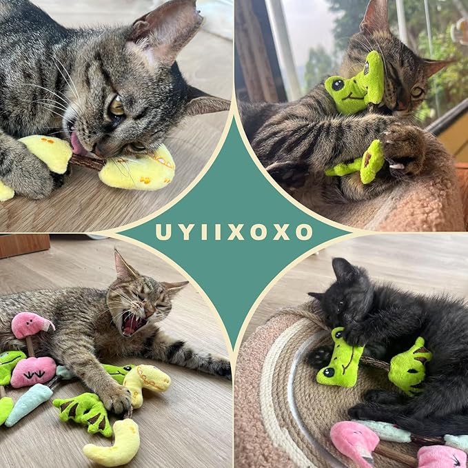 uyiixoxo Interactive Cat Toys Set, Silvervine Chew Sticks and Cat Crinkle Balls, Indoor Cat Toys for Exercise and Dental Care, for All Cat Breeds (7 Pack)