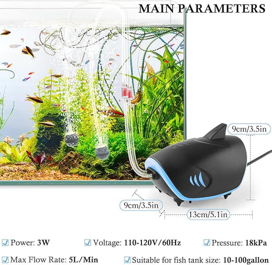 HITOP 3W 6W Silent Aquarium Air Pump -80GPH/160GPH Large Air Volume Fish Aerator, Adjustable Oxygen Pump for Fish Tank up to 300 Gallon