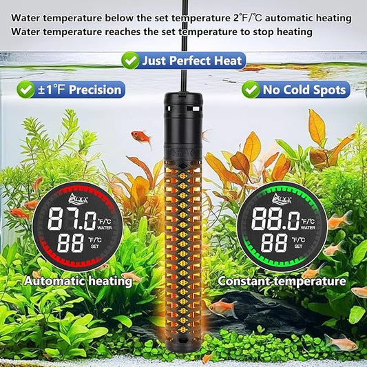 AQQA 300W Aquarium Heater, Fish Tank Heater with Digital Thermostat, Over-Temperature and Dry-Run Protection, for 55-75 Gallon Freshwater, Saltwater, Turtle Betta Fish Tank Aquarium