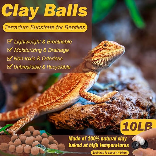 ZeeDix 10 LBS Reptile Substrate Leca Balls - 100% Organic Expanded Clay Pebbles, Ideal Bioactive Terrarium Clay Balls Substrate for Reptile Terrarium Tank, Bearded Dragon, Tortoise, Gecko, Snake &Frog