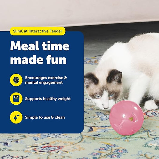 PetSafe SlimCat Interactive Feeder - Combines Play with Mealtime - Adjustable Portions - BPA-Free Plastic - Slow Feeder for Digestion - Lightweight, Dishwasher-Safe Toy - Pink