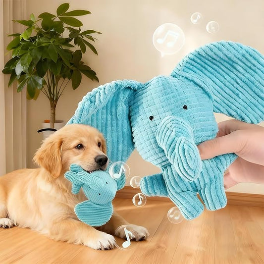 Interactive Squeaky Elephant Dog Toy, Chew-Resistant Plush for Mental Stimulation & Boredom Relief in Puppies and Dogs - Not for Children (Blue, Medium)
