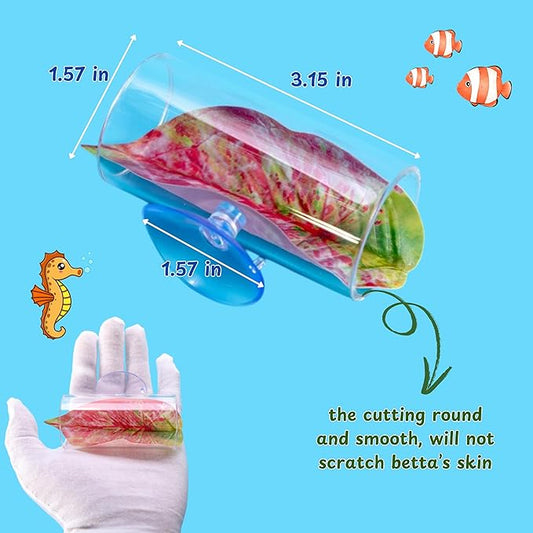 Betta Tunnel with 2 Pcs Veggie Clips for Aquarium, Betta Hideout Tunnel, Leaf Pad Tube and Fish Food Clip, Leaf Clip Feeding Tool, Bettas Fish Tank Accessories for Breeding Resting Feeding (S, Tube)