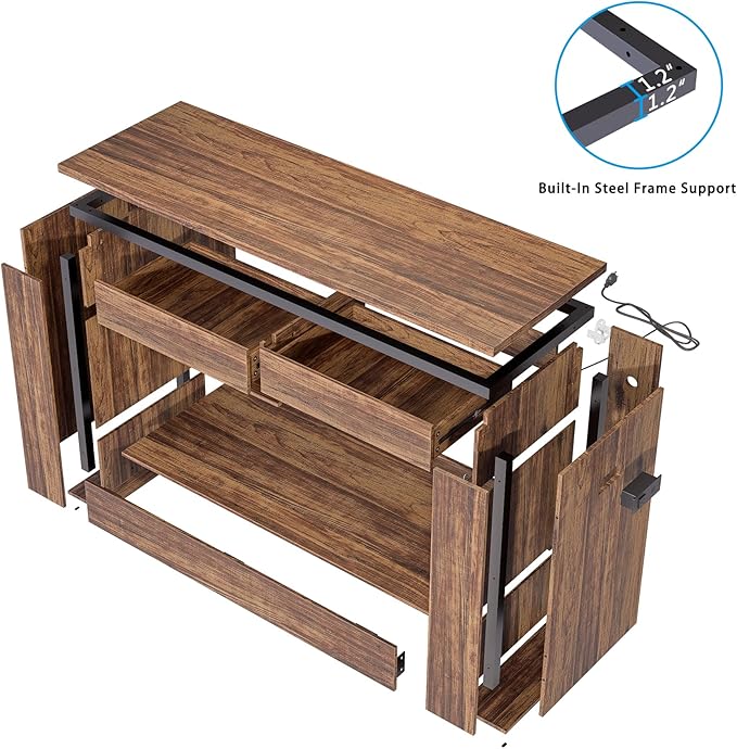 55–75 Gallon Aquarium Stand for Fish Tank & Turtle ,Reptile,Amphibian Terrariums, MDF Tabletop & Drawers, Reinforced Metal Frame, LED Lighting, Power Outlets (Rustic Brown)