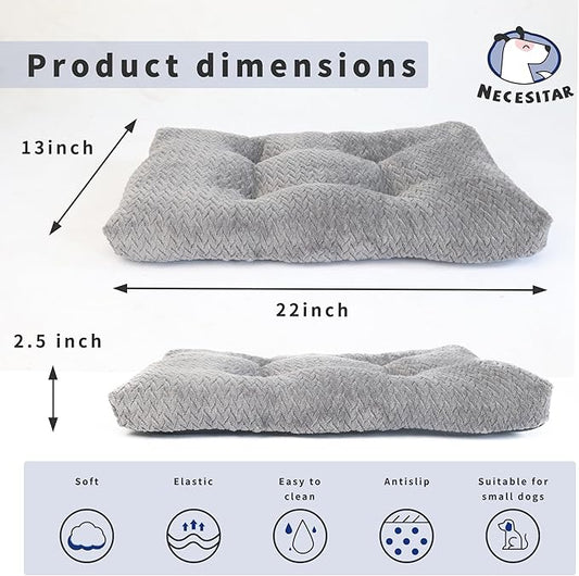 Necesitar Puppy Bed for Small Dogs Washable Crate Bed for Cages 22 inch Warming Cozy Soft Pet Pad with Anti-Slip Up to 15 lbs Pets Pillows fit Small Size Dogs or Kitten,22x13 Dark Grey