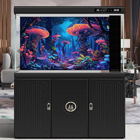 Mushrooms Aquarium Background Fantasy Bright Flowers Butterflies Fish Tank Backdrop Decoration Poster Trippy Wonderland Landscape with Giant Mystical Mushrooms Terrarium Background Decor 36x24in