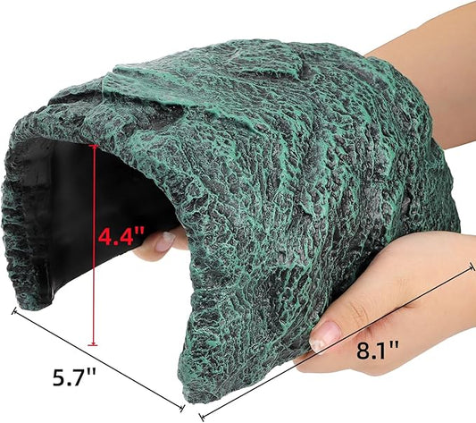 Reptile Hide Rock Cave, Resin Habitat Hidden for Terrarium and Aquarium Decor, Green Hideout Hide Cave Fit for Bearded Dragons, Lizards, Snakes, Geckos, Tortoises, Small Animals, Amphibians