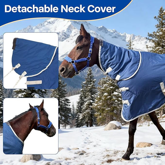 Winter 1200D Premium Turnout Horse Blanket,Medium Weight Waterproof Blanket (Back Length 72 inches (135cm) with Cover)