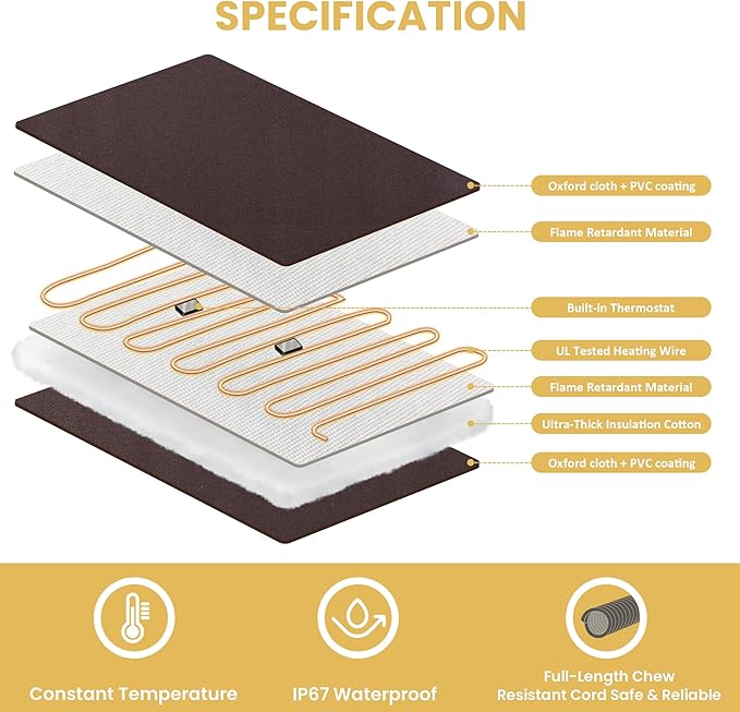 PetTemp Pet Bed Warmer 25.5 x 19.5 in XL, Indoor Heated Pad Insert for Cats & Dogs, Turns Any Pet Bed Into a Cozy Waterproof Heating Mat, Safe Thermostat & Chew-Resistant Cord