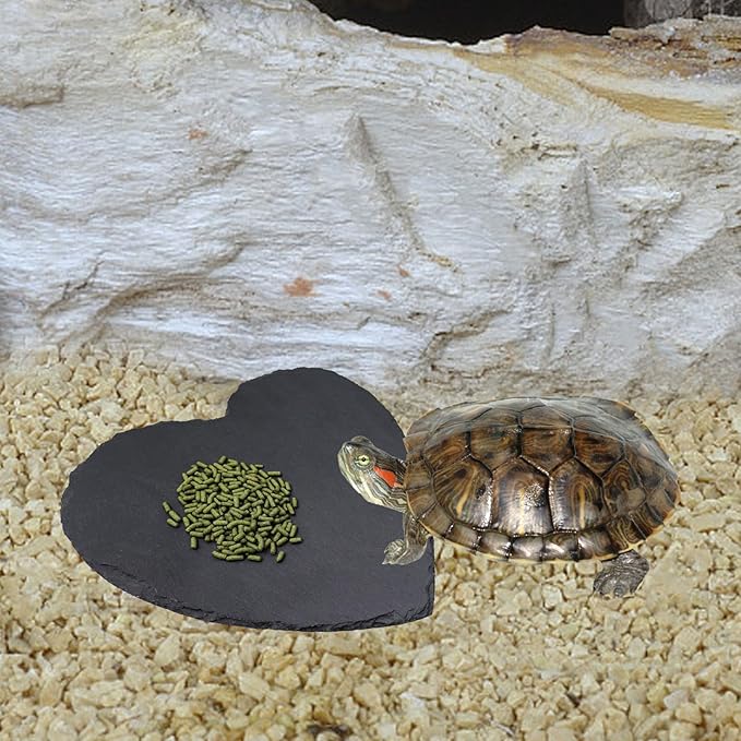 Turtle Tank Accessories, Heart-Shaped Slate Tile for Reptiles, Natural Rock Platform for Feeding & Basking, Aquarium Decor for Bearded Dragon, Tortoise, Gecko, Snake, Chameleon, and Other Reptile