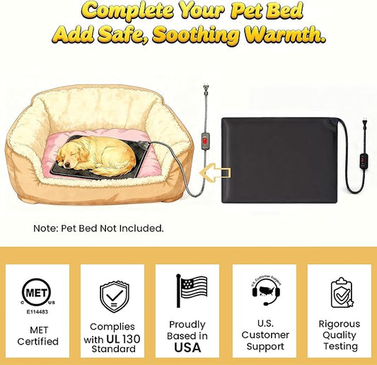 PetTemp Pet Bed Warmer 25.5 x 19.5 in XL, Indoor Heated Pad Insert for Cats & Dogs, Turns Any Pet Bed Into a Cozy Waterproof Heating Mat, Safe Thermostat & Chew-Resistant Cord