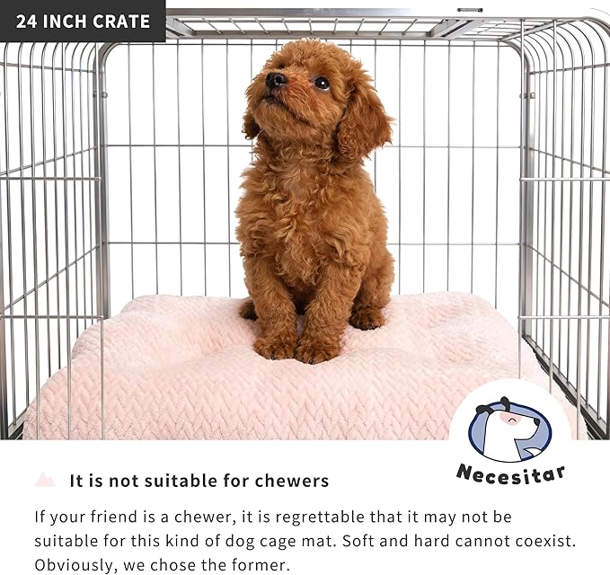 Washable Dog Crate Pad for Small Dogs, Anti-Slip Puppy Kennel Dog Bed for Crate,Flat Soft Fleece Pink Pet Mat 24" x 18"