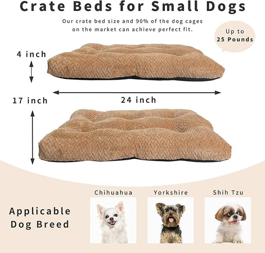 Washable Dog Crate Pad for Small Dogs, Anti-Slip Puppy Kennel Dog Bed for Crate,Flat Soft Fleece Khaki Pet Mat 24" x 18"
