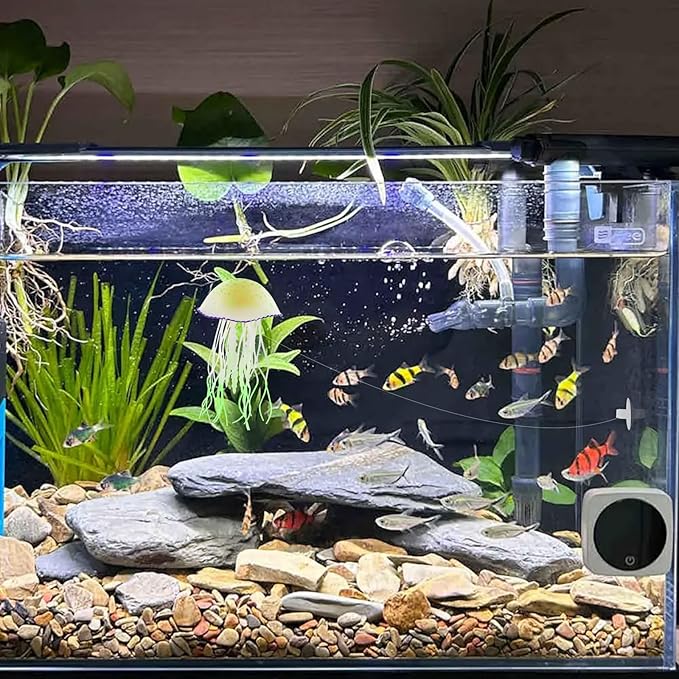 WishLotus Aquarium Jellyfish Decoration, Soft Silicone Glowing Aquarium Decorations Fluorescent Jellyfish with Suction Cup New Upgraded Simulation Aquarium Decor for Various Fish Tank (B, Green)