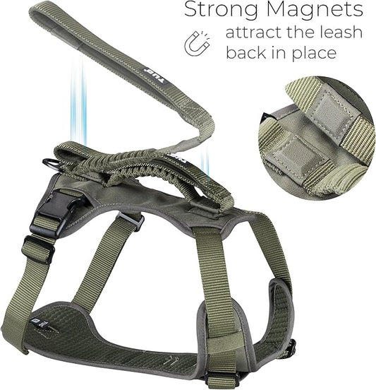 TUG Grab Dog Harness | Integrated Traffic Leash Magnetically Attached for Quick Control (Small/Green)