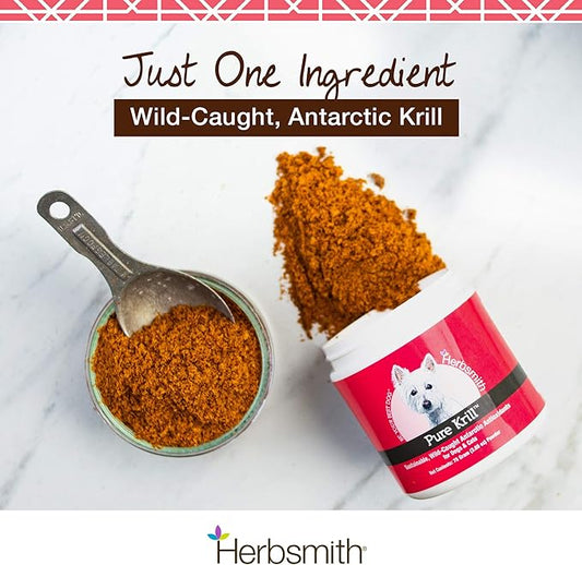 Herbsmith Pure Krill - Wild-Caught Antarctic Krill - Just 1 Ingredient - Astaxanthin for Dogs - Ready-to-Use Omega 3s – Alternative to Krill Oil for Dogs - 400g