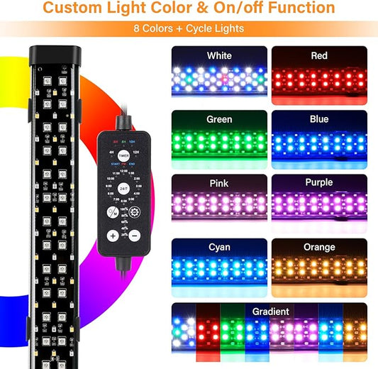 hygger Submersible LED Aquarium Light, 14W 15in 24/7 Mode Fish Tank Light with 5 Rows Beads, with Timer 9 Colors and Adjustable Brightness, Full Spectrum IP68 Waterproof Light for Fish Tank 16-27 inch
