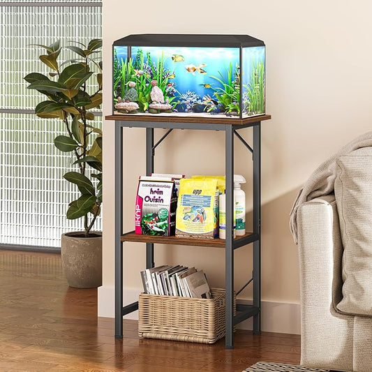 Snughome 10 Gallon Fish Tank Stand, Aquarium Stand 2-Tier Storage Shelves, Heavy Duty Terrarium Stand for Home Office Fish Tank Shelf, 20.47" L x 11.02" W x 30.7" H, Rustic Brown