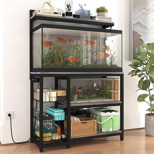 55-70 Gallon Fish Tank Stand,Heavy Duty Metal Large Aquarium Stand with Power Outlets,3 Baskets,2 Storage Shelf, 5-Tier Tank Stand Suitable for Fish Tank,Reptile Tank, Turtle Tank