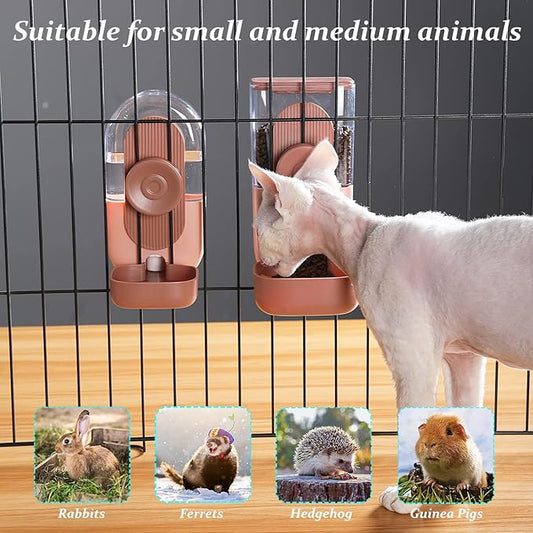 Kenond 35oz Hanging Automatic Pet Food Water Dispenser, Auto Gravity Pet Feeder and Waterer Set, Cage Cat Food Bowl Dog Feeding Station for Puppy and Kitten Rabbit Chinchilla Hedgehog Ferret (Pink)